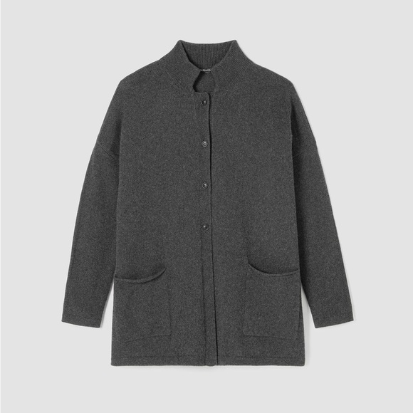 Eileen Fisher Sweaters - Eileen Fisher Cotton Cashmere Cardigan Boxy Fit Grey Button Front Pocket Sz XL